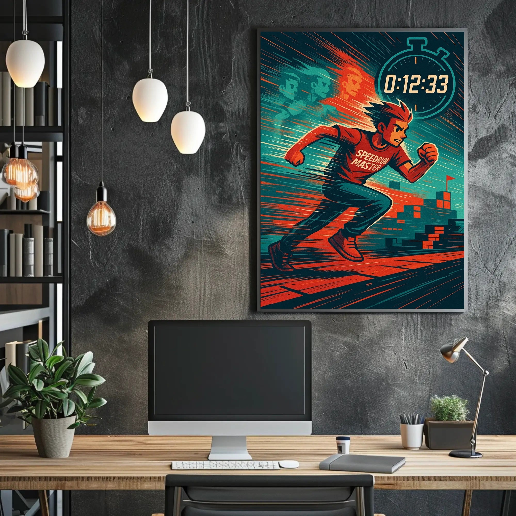 Speedrun Master Character with Stopwatch Pop Culture Poster PosterGoat
