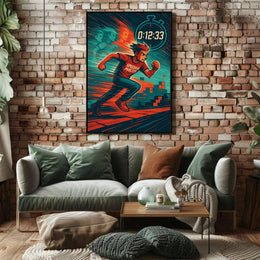 Speedrun Master Character with Stopwatch Pop Culture Poster PosterGoat
