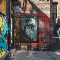 Spooky Graveyard Scene Under Moonlight Artistic Poster PosterGoat