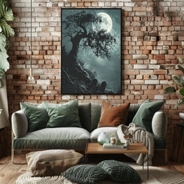 Spooky Graveyard Scene Under Moonlight Artistic Poster PosterGoat