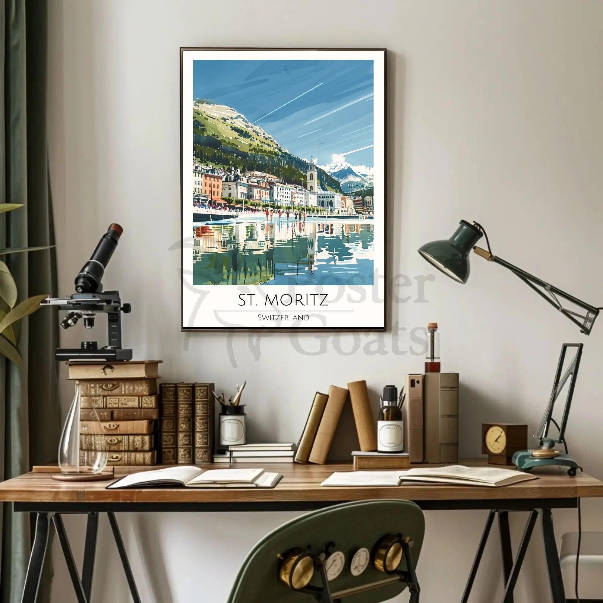 St. Moritz Serenity, Swiss Travel Poster PosterGoat