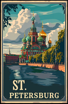 St. Petersburg Vintage Travel Poster Celebrates Iconic Architecture PosterGoat