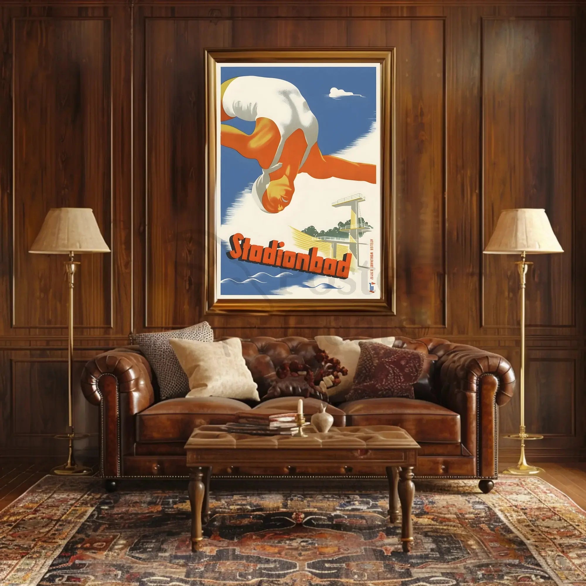 Stadionbad Diver Retro Themed Sports Poster PosterGoat