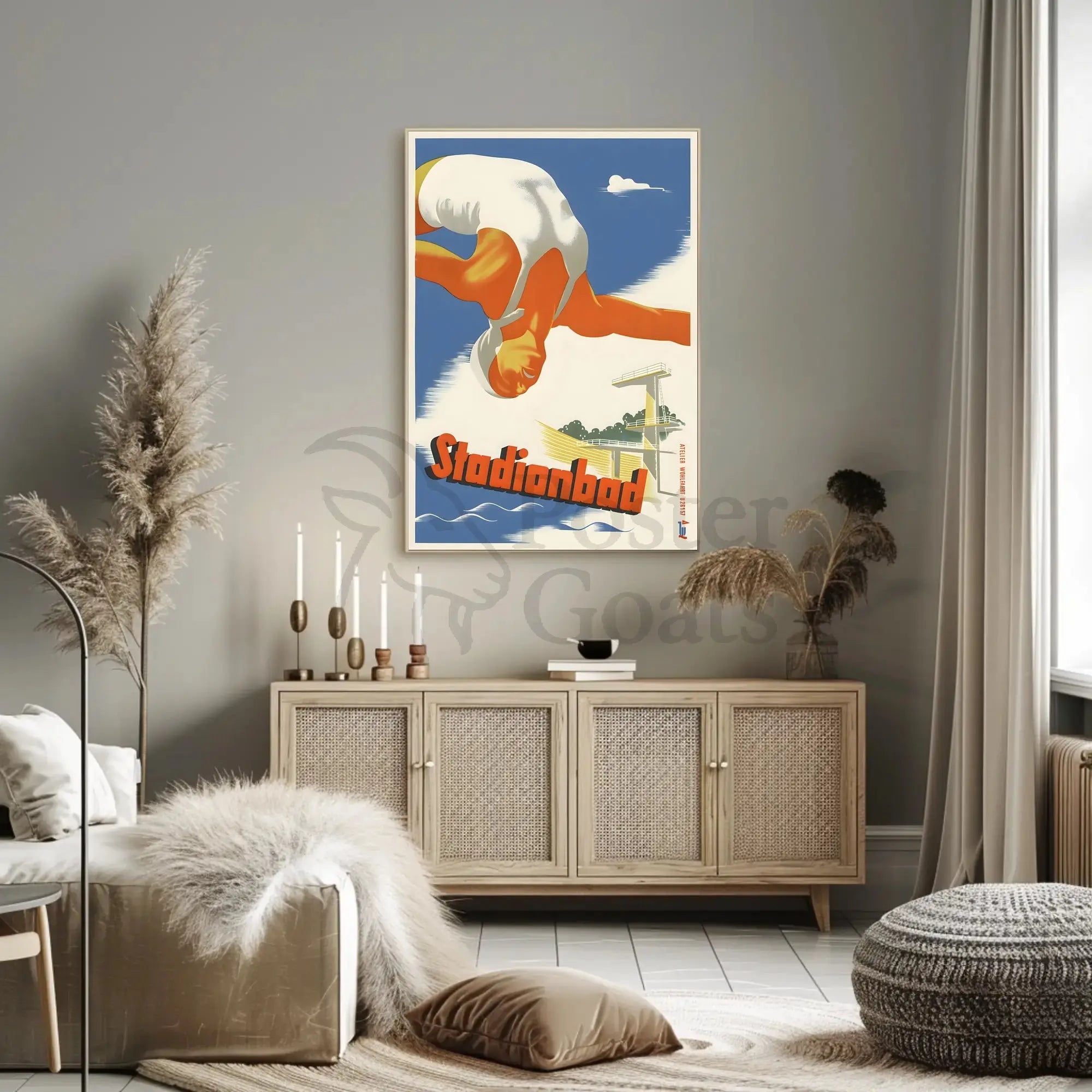 Stadionbad Diver Retro Themed Sports Poster PosterGoat