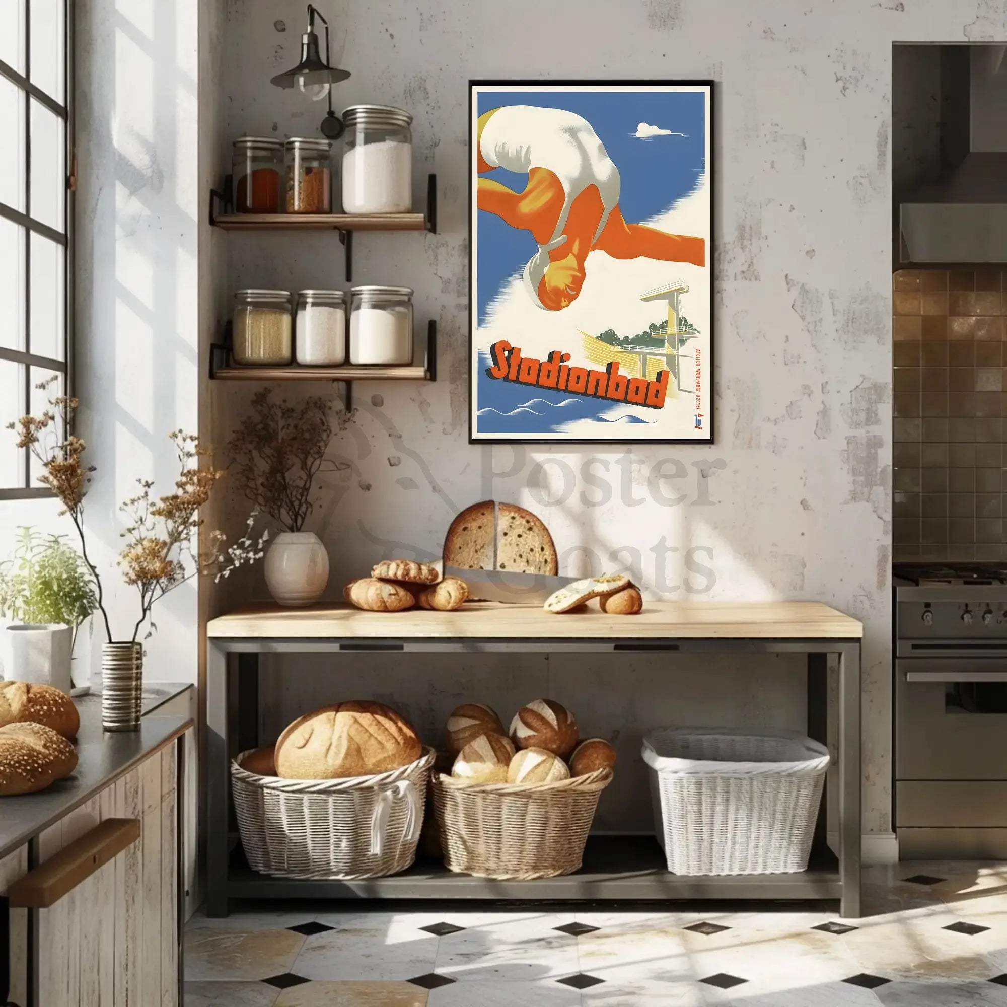 Stadionbad Diver Retro Themed Sports Poster PosterGoat