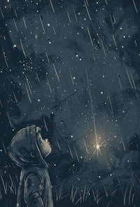 Starlit Wonder Child Gazing Upwards Artistic Poster PosterGoat