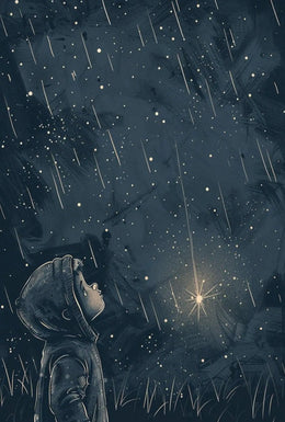 Starlit Wonder Child Gazing Upwards Artistic Poster PosterGoat