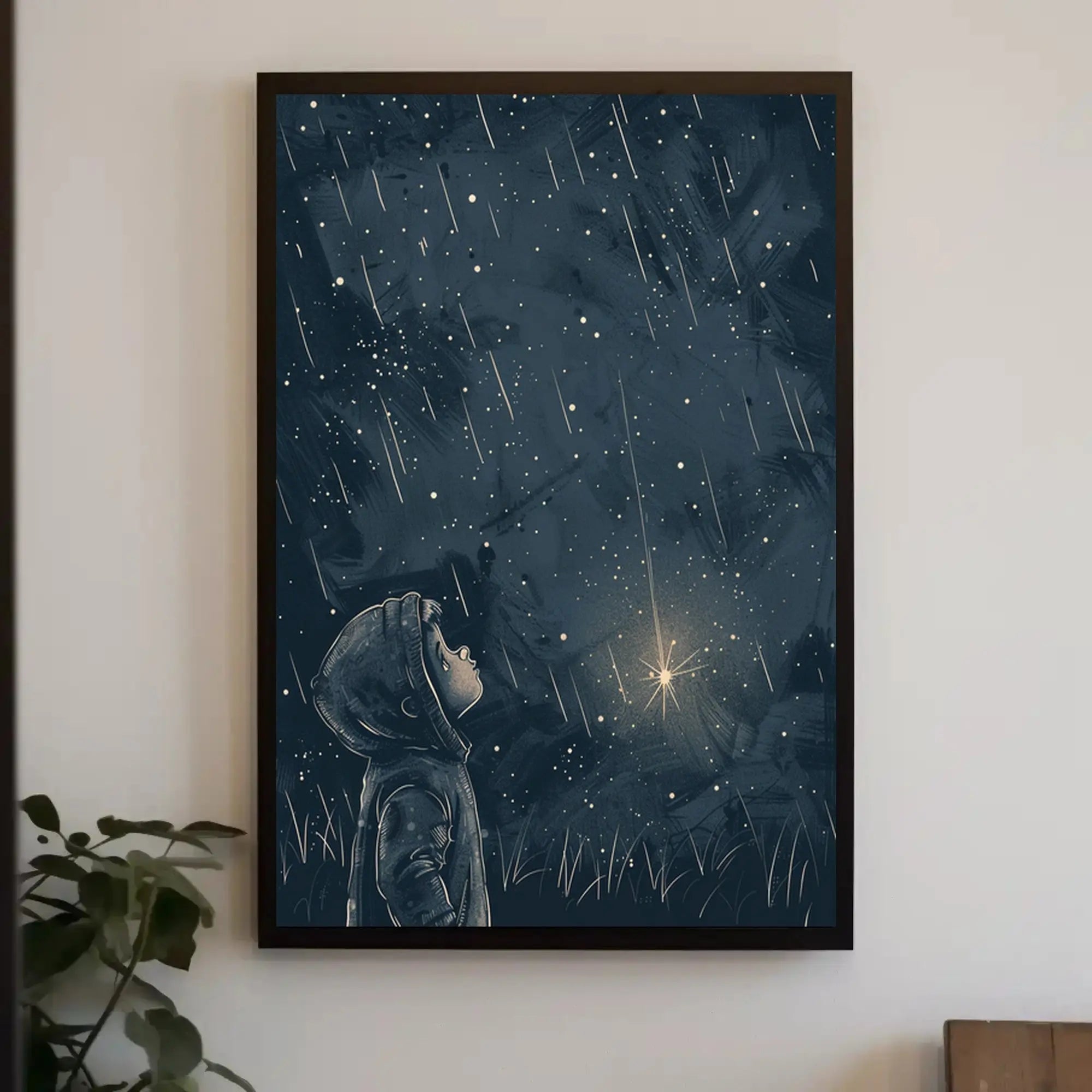 Starlit Wonder Child Gazing Upwards Artistic Poster PosterGoat