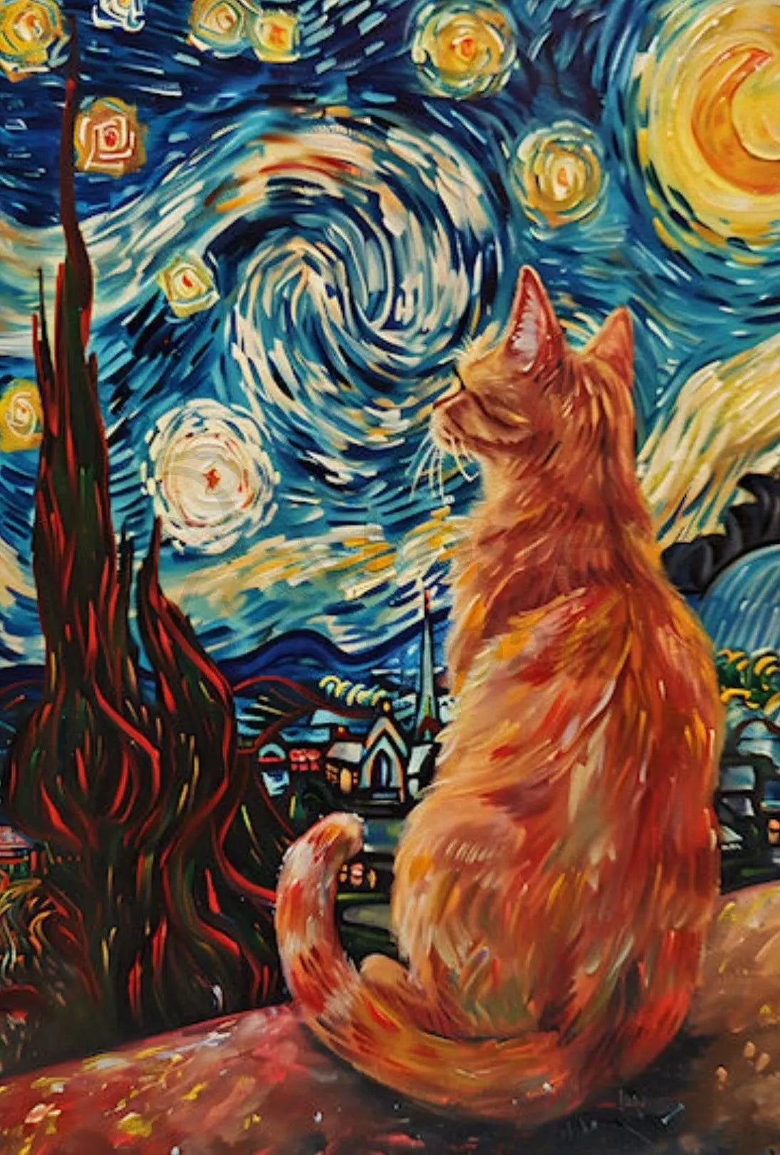Starry Cat Nocturne Art Print Animal Poster PosterGoat