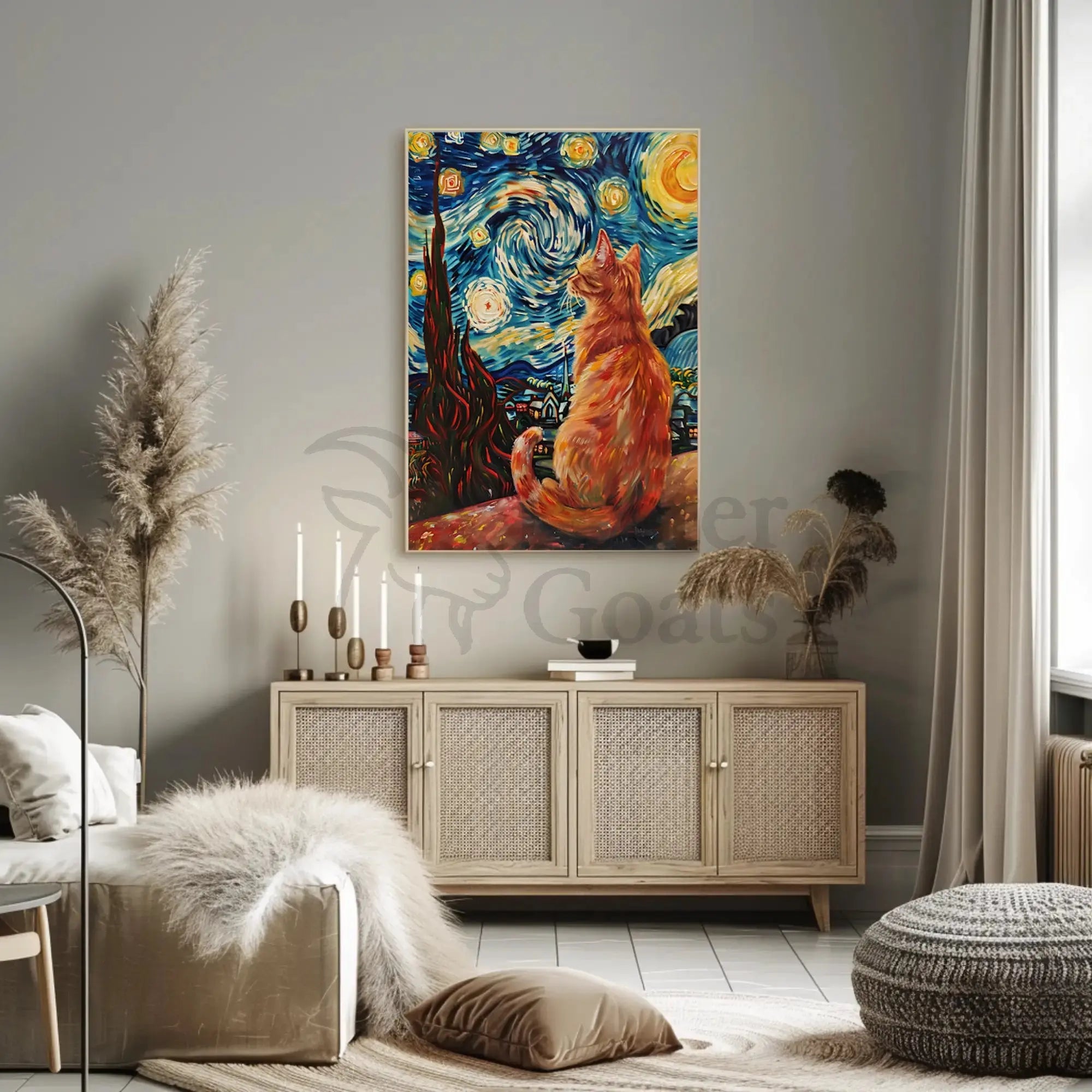 Starry Cat Nocturne Art Print Animal Poster PosterGoat