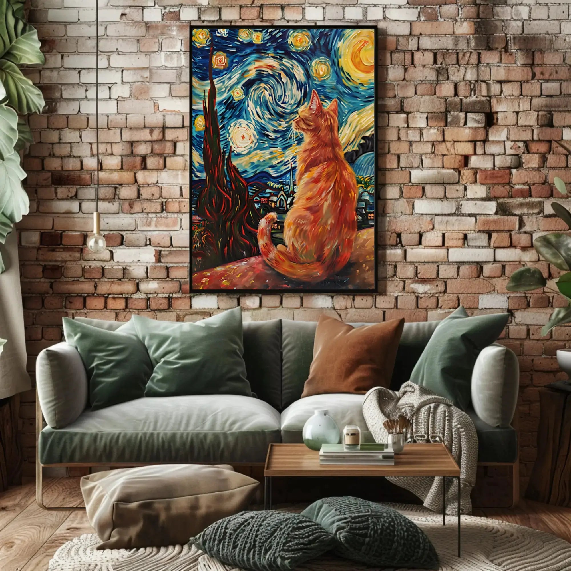 Starry Cat Nocturne Art Print Animal Poster PosterGoat