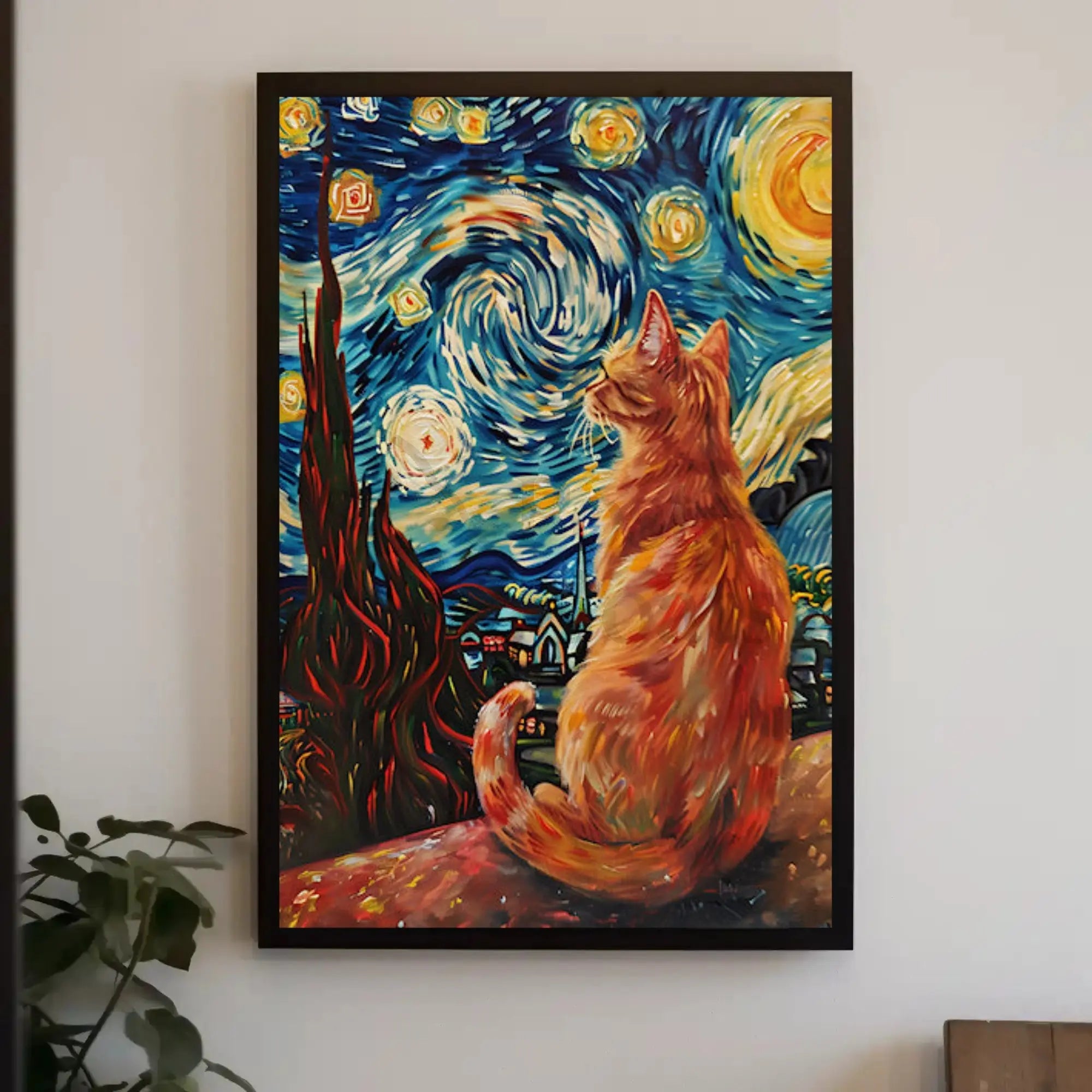 Starry Cat Nocturne Art Print Animal Poster PosterGoat