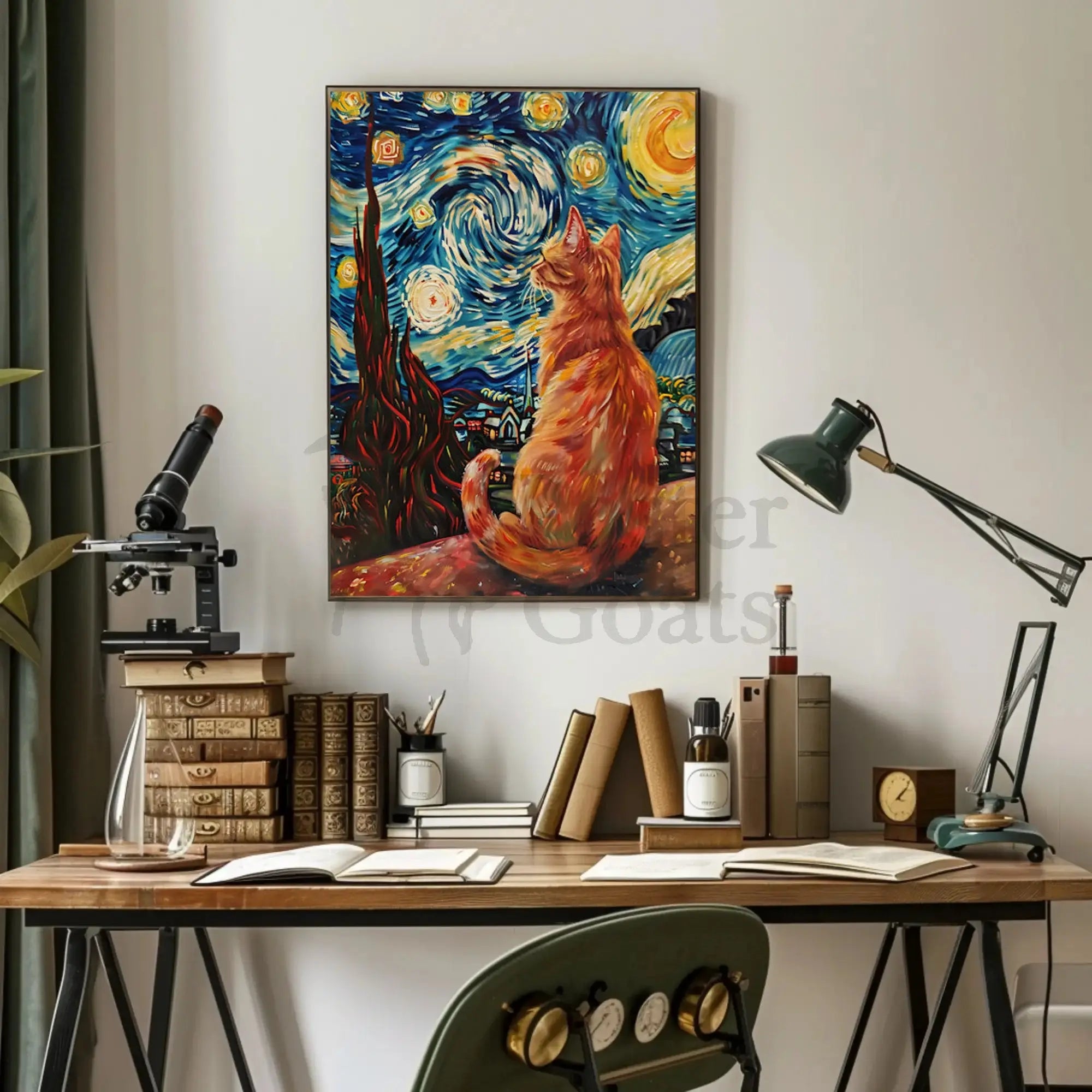 Starry Cat Nocturne Art Print Animal Poster PosterGoat