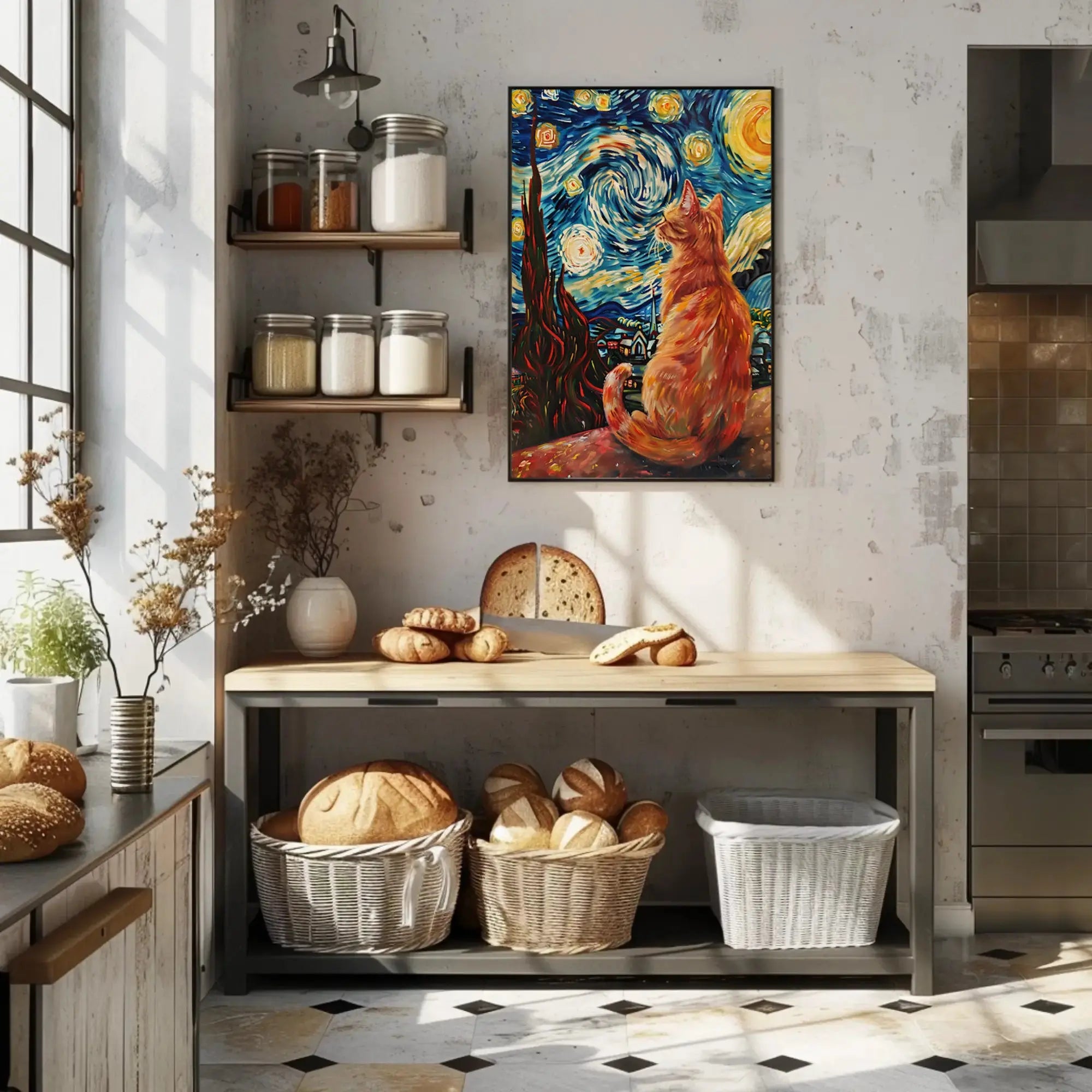 Starry Cat Nocturne Art Print Animal Poster PosterGoat