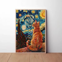 Starry Cat Nocturne Art Print Animal Poster PosterGoat