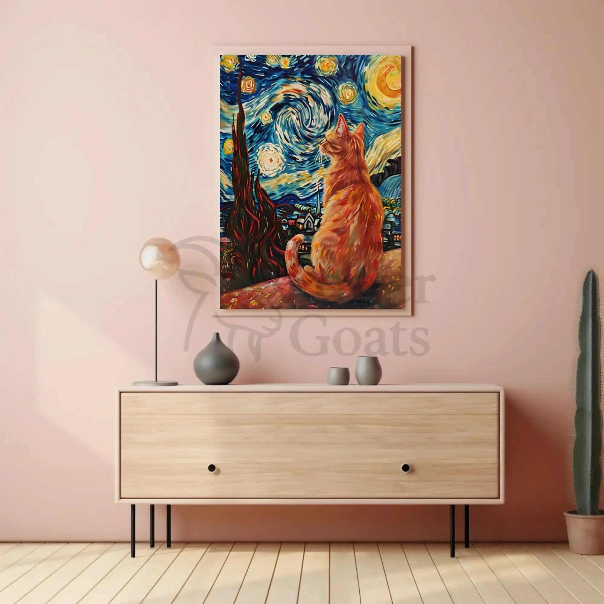 Starry Cat Nocturne Art Print Animal Poster PosterGoat