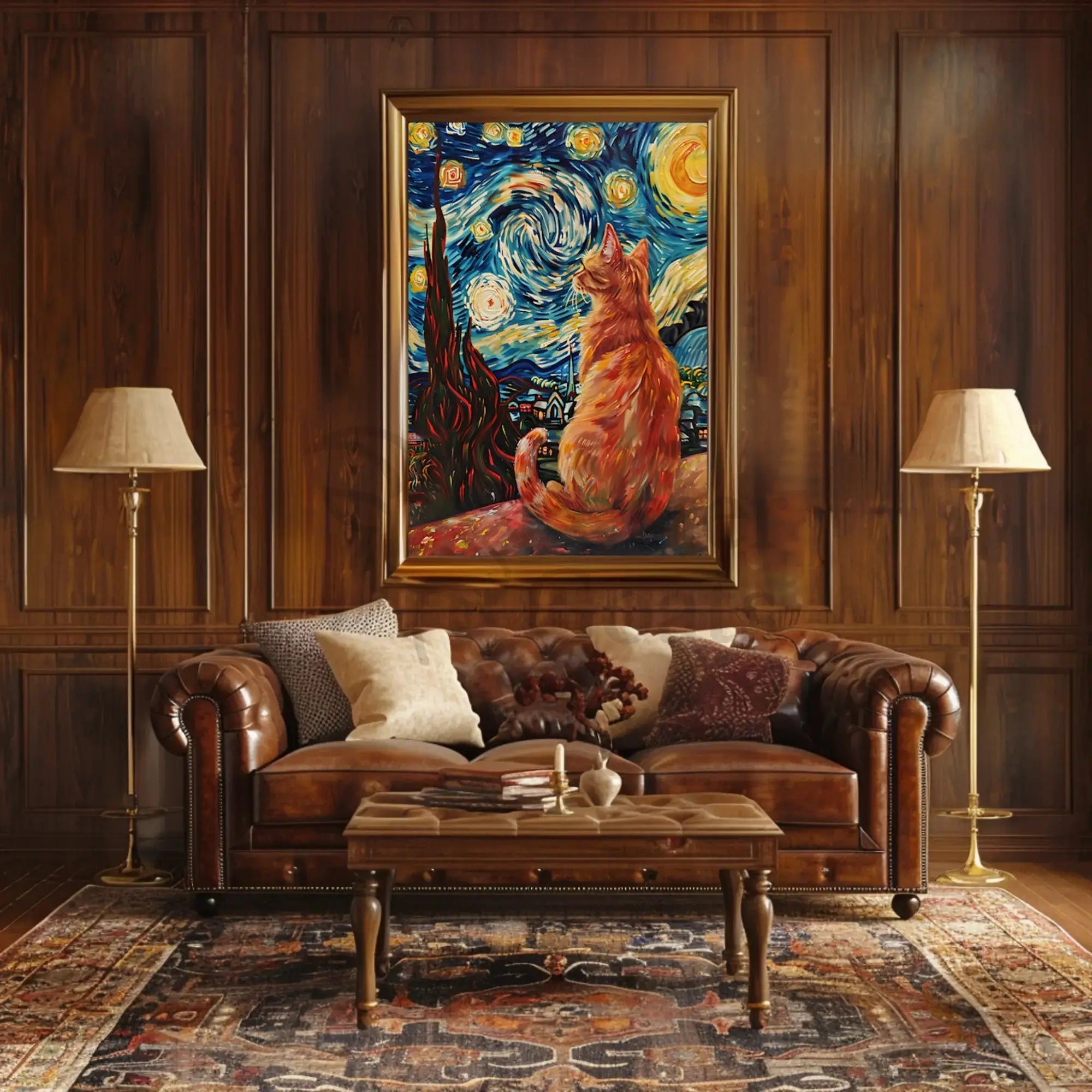 Starry Cat Nocturne Art Print Animal Poster PosterGoat