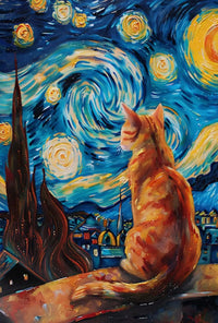 Starry Night Cat Artistic Pop Culture Poster PosterGoat