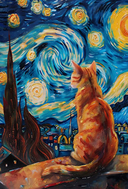 Starry Night Cat Artistic Pop Culture Poster PosterGoat