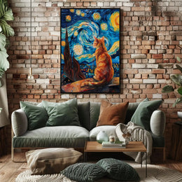 Starry Night Cat Artistic Pop Culture Poster PosterGoat