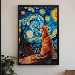 Starry Night Cat Artistic Pop Culture Poster PosterGoat