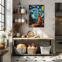 Starry Night Cat Artistic Pop Culture Poster PosterGoat