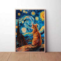 Starry Night Cat Artistic Pop Culture Poster PosterGoat