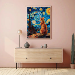 Starry Night Cat Artistic Pop Culture Poster PosterGoat