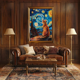 Starry Night Cat Artistic Pop Culture Poster PosterGoat