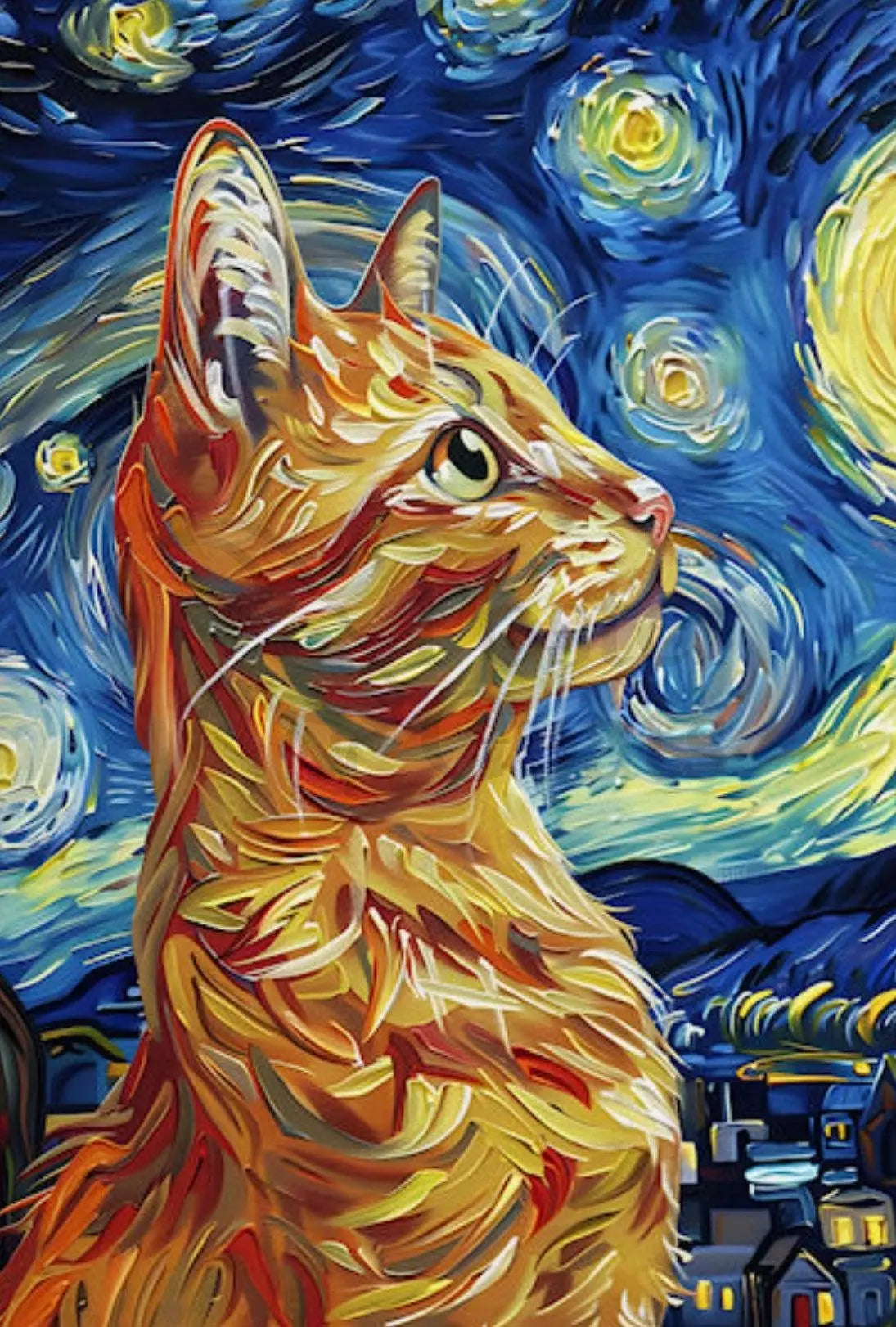 Starry Night-Inspired Ginger Cat Artistic Poster PosterGoat