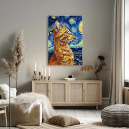 Starry Night-Inspired Ginger Cat Artistic Poster PosterGoat
