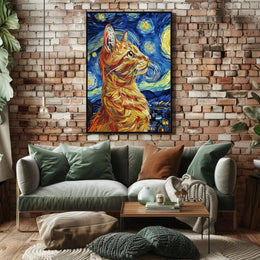 Starry Night-Inspired Ginger Cat Artistic Poster PosterGoat