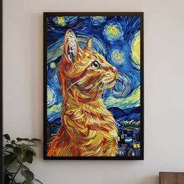 Starry Night-Inspired Ginger Cat Artistic Poster PosterGoat