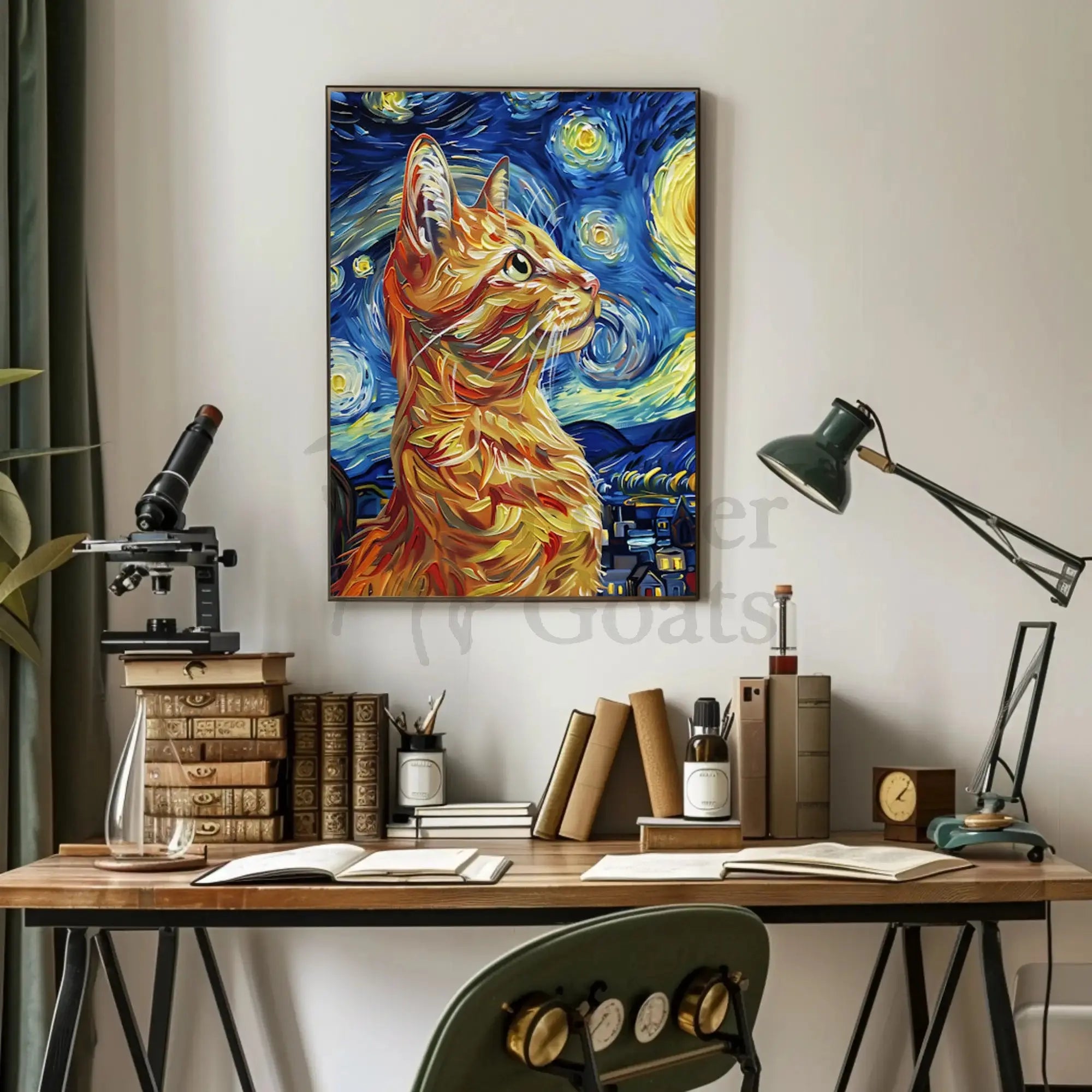 Starry Night-Inspired Ginger Cat Artistic Poster PosterGoat