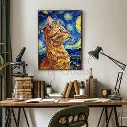 Starry Night-Inspired Ginger Cat Artistic Poster PosterGoat