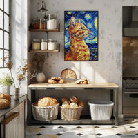 Starry Night-Inspired Ginger Cat Artistic Poster PosterGoat