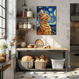 Starry Night-Inspired Ginger Cat Artistic Poster PosterGoat