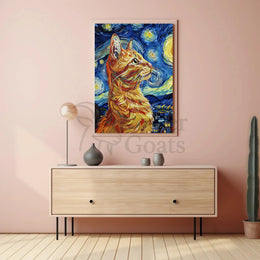 Starry Night-Inspired Ginger Cat Artistic Poster PosterGoat