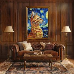 Starry Night-Inspired Ginger Cat Artistic Poster PosterGoat