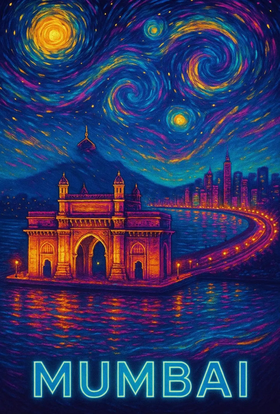 Starry Night Mumbai Gateway Travel Poster PosterGoat