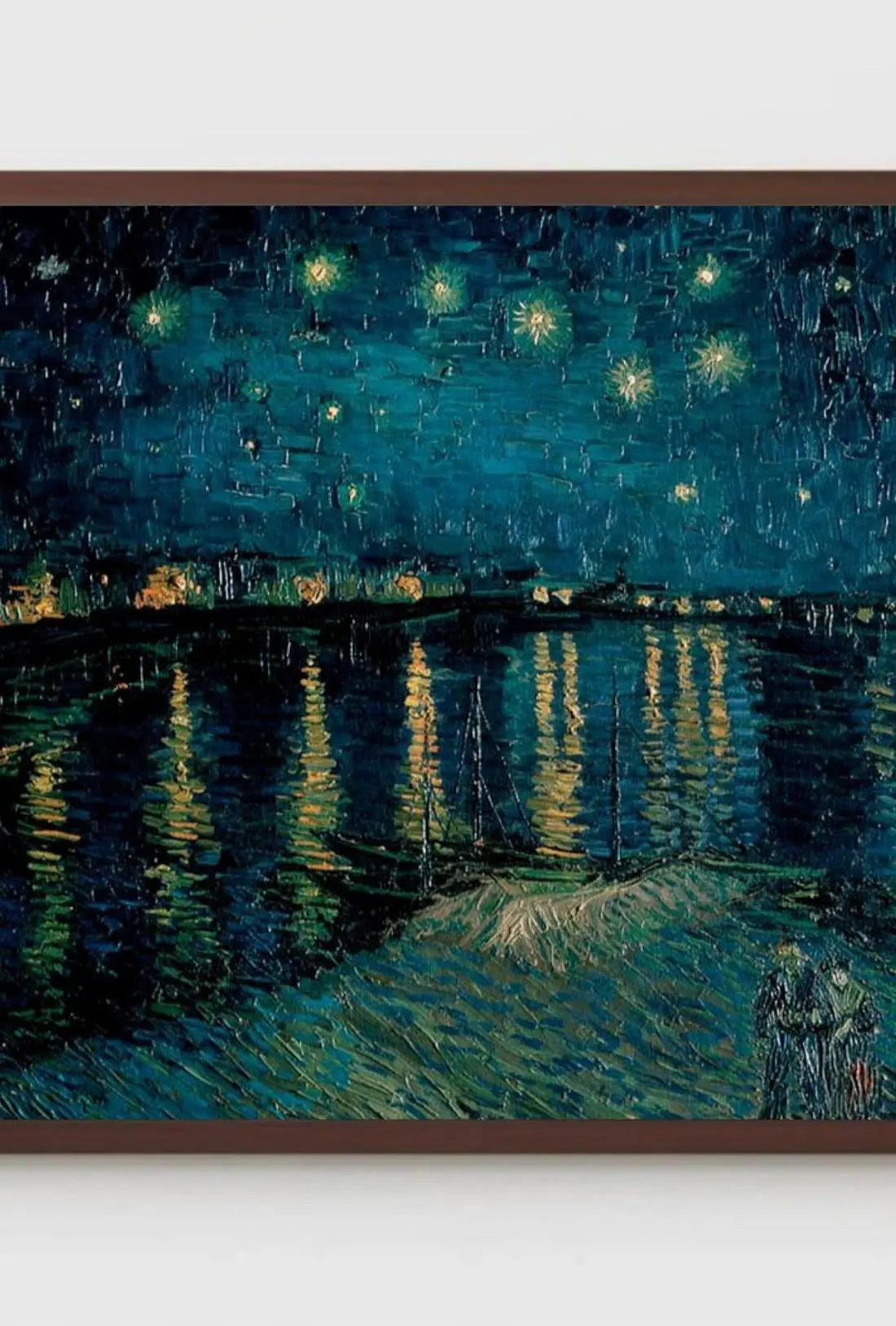 Starry Night River Tranquility Artistic Impressionism Poster with shimmering river and glowing town lights for cozy decor.