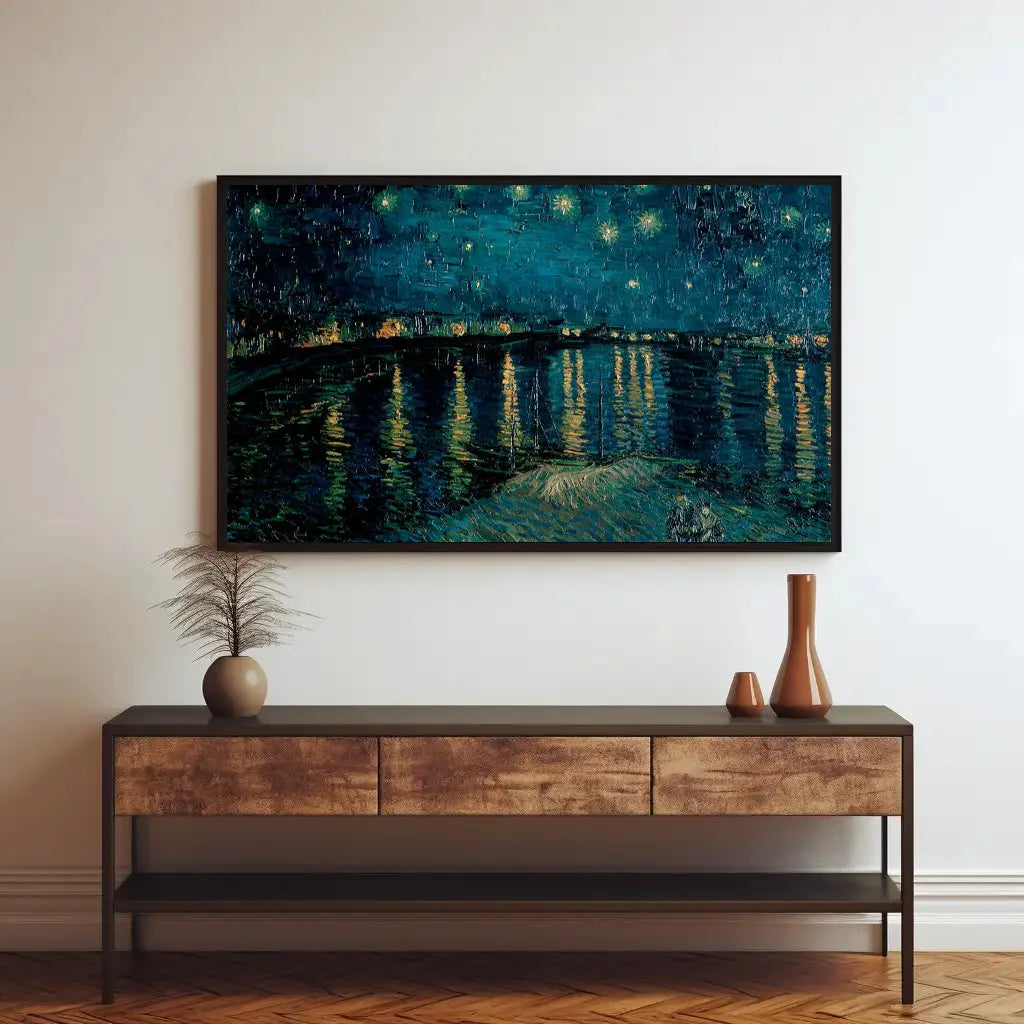 Starry Night River Tranquility Artistic Impressionism Poster PosterGoat