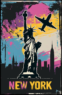 Statue of Liberty Cityscape Vibrant Urban or Cityscape Poster PosterGoat