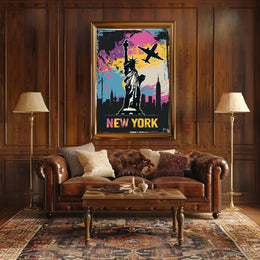 Statue of Liberty Cityscape Vibrant Urban or Cityscape Poster PosterGoat