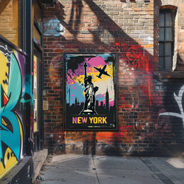 Statue of Liberty Cityscape Vibrant Urban or Cityscape Poster PosterGoat