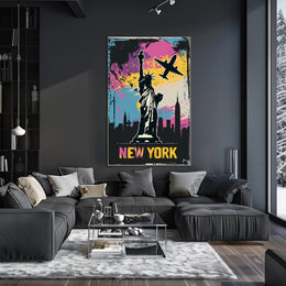 Statue of Liberty Cityscape Vibrant Urban or Cityscape Poster PosterGoat
