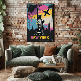 Statue of Liberty Cityscape Vibrant Urban or Cityscape Poster PosterGoat