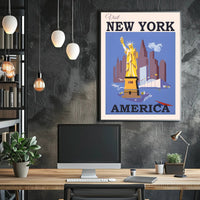 Statue of Liberty New York City Art Deco Travel Poster PosterGoat