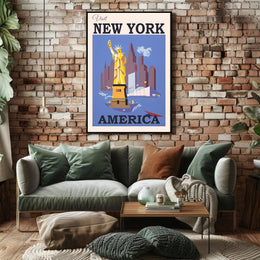 Statue of Liberty New York City Art Deco Travel Poster PosterGoat