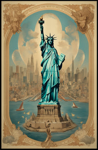 Statue of Liberty New York City Skyline Travel Poster PosterGoat